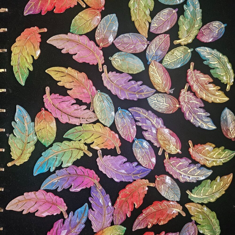 50pc Acrylic Leaf Charms Jewelry Making Craft Supply Gold Vein Resin Pendants